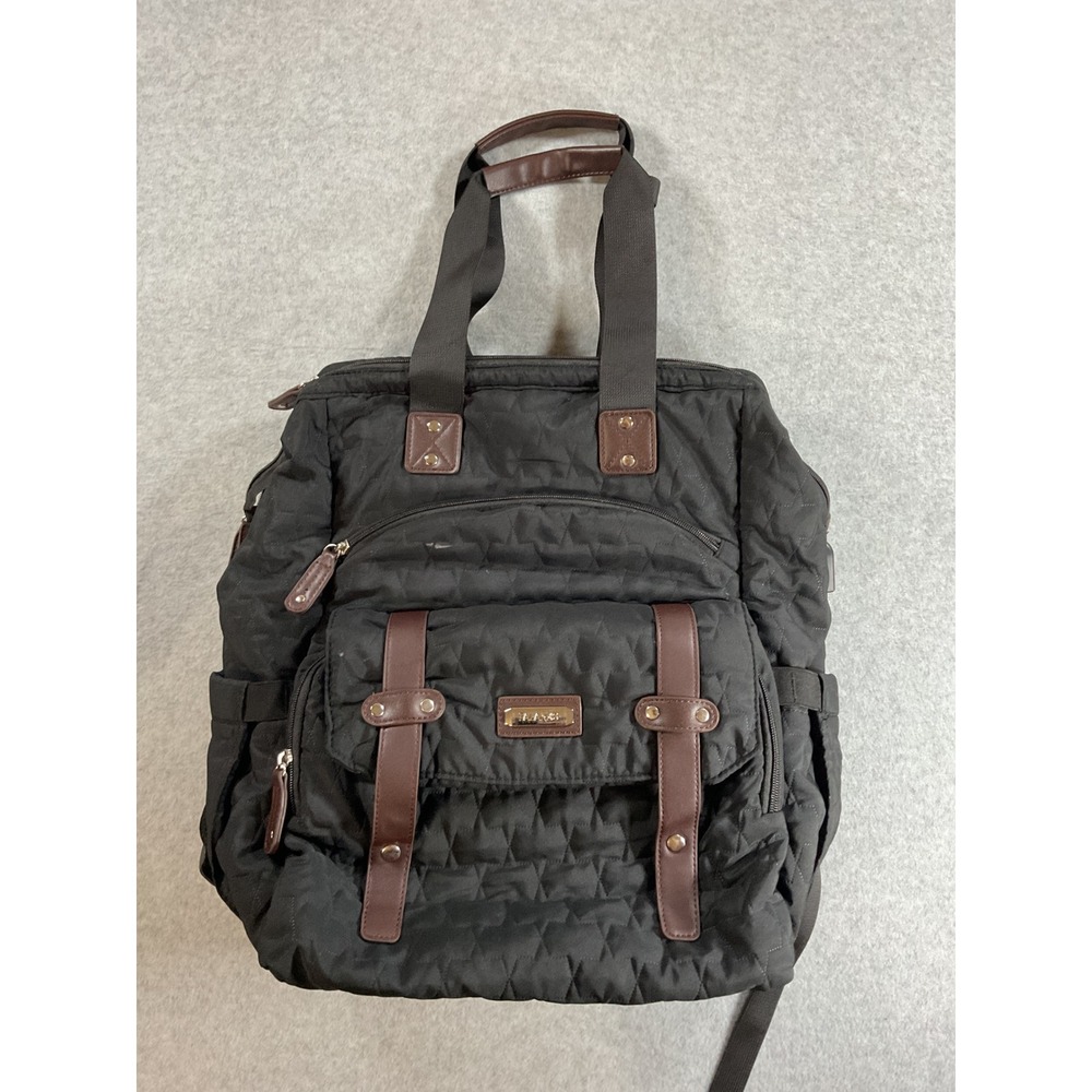 Falanko Quilted Laptop Backpack Black Brown Trim Travel School Bag Large